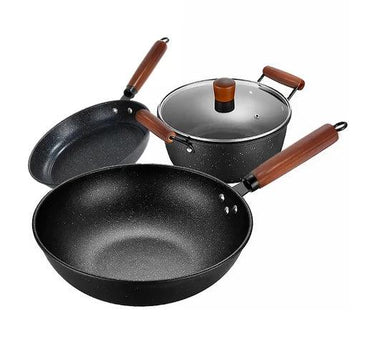 Batería de Cocina en Aluminio 3 Piezas: Olla con Tapa, Wok y Sartén, Antiadherentes, Cocción Uniforme - #𝑼𝑺𝒉𝒐𝒑